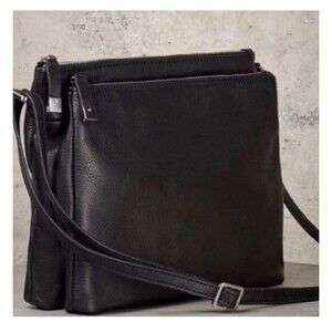 Margot New York “Jeanne” Black Leather Crossbody Double Zippered Pocket Purse